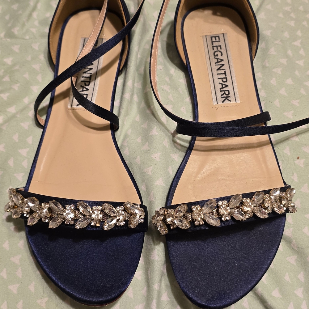 Women's Blue Sandals with Crystal Embellishments